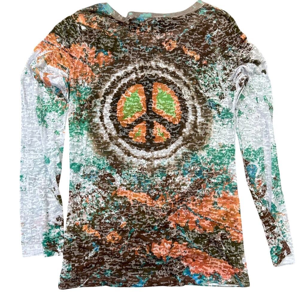 Crowns & Heart Peace Sign Bling Glitter Beaded Festival Long Sleeve Tie Dye LG - Picture 6 of 8